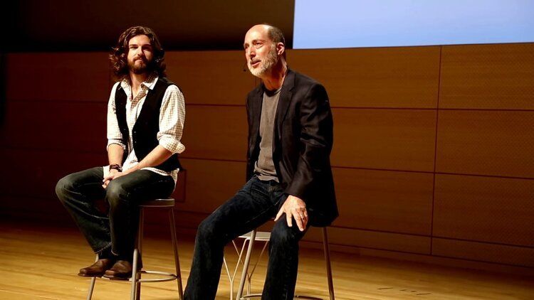 Washington Post Magazine editor Tom Shroder and former marine Nicholas Blackston at The New School
